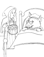 A coloring page of little red riding hood